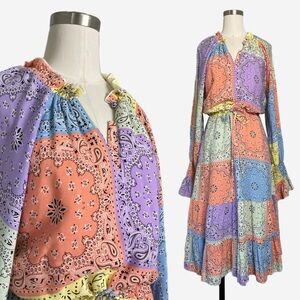 Eliyas Label Layla dress in multicolored bandana print ruffle western boho XS